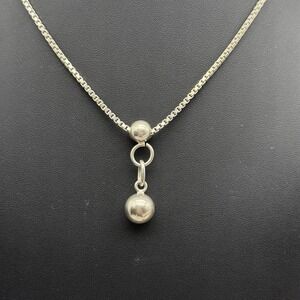 Vintage 2.5mm Box Chain Y Drop 18" Necklace 12mm Ball Bead Pendant 15.12g